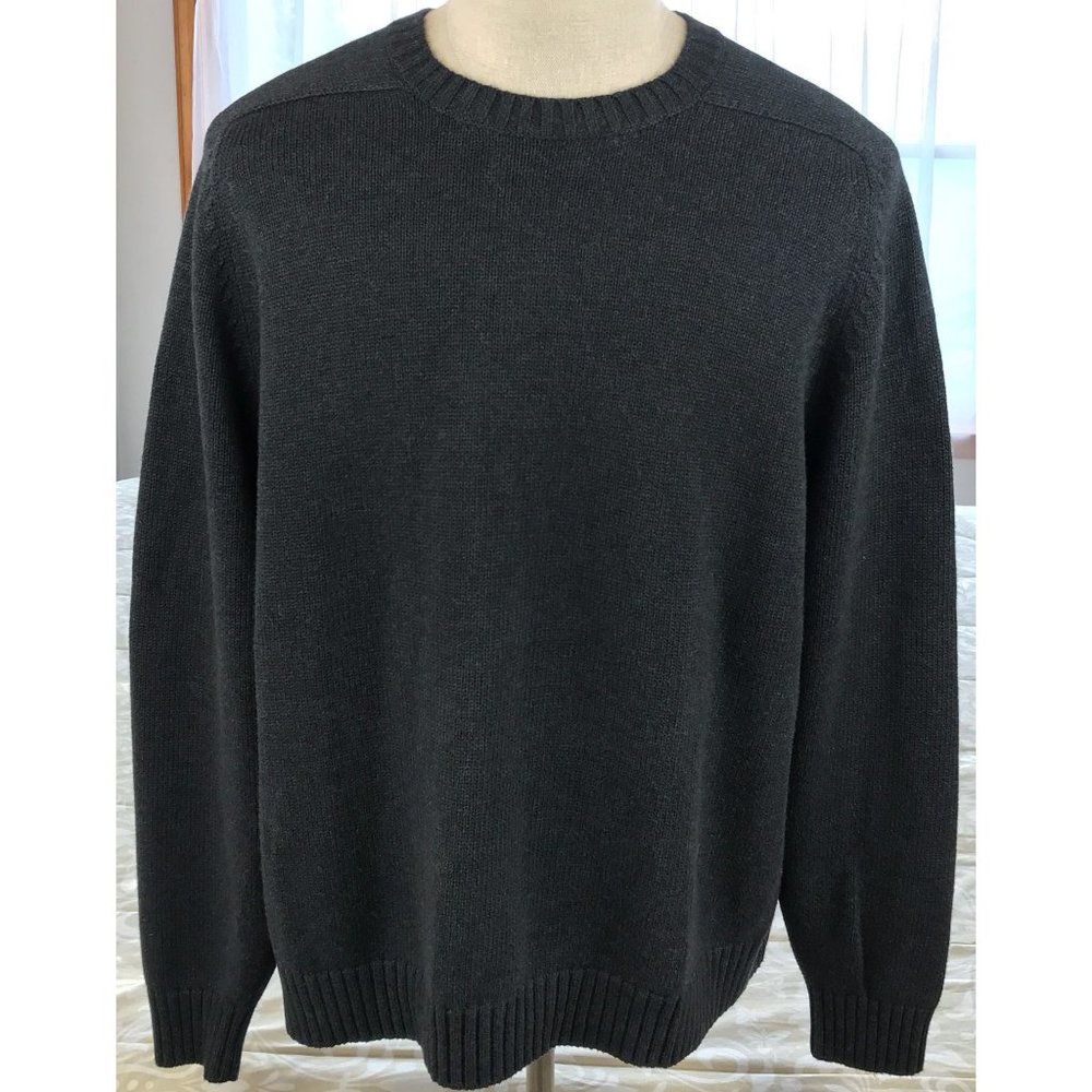 Lands End Mens XL Sweater Gray Cotton Crewneck